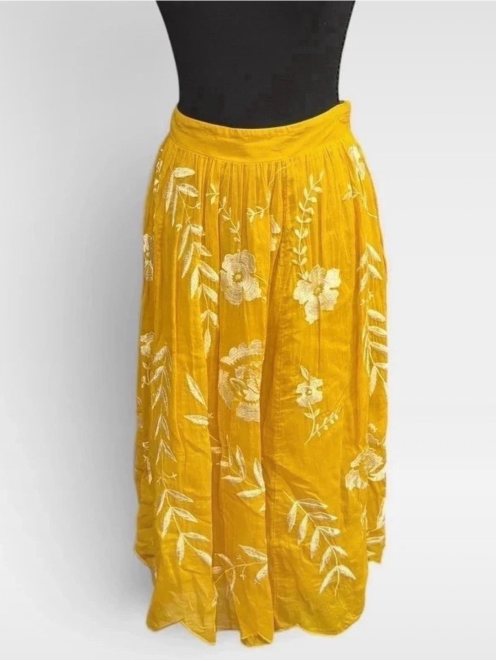 Maeve for Anthropologie Floral Embroidered Mini Skirt Yellow & White Medium